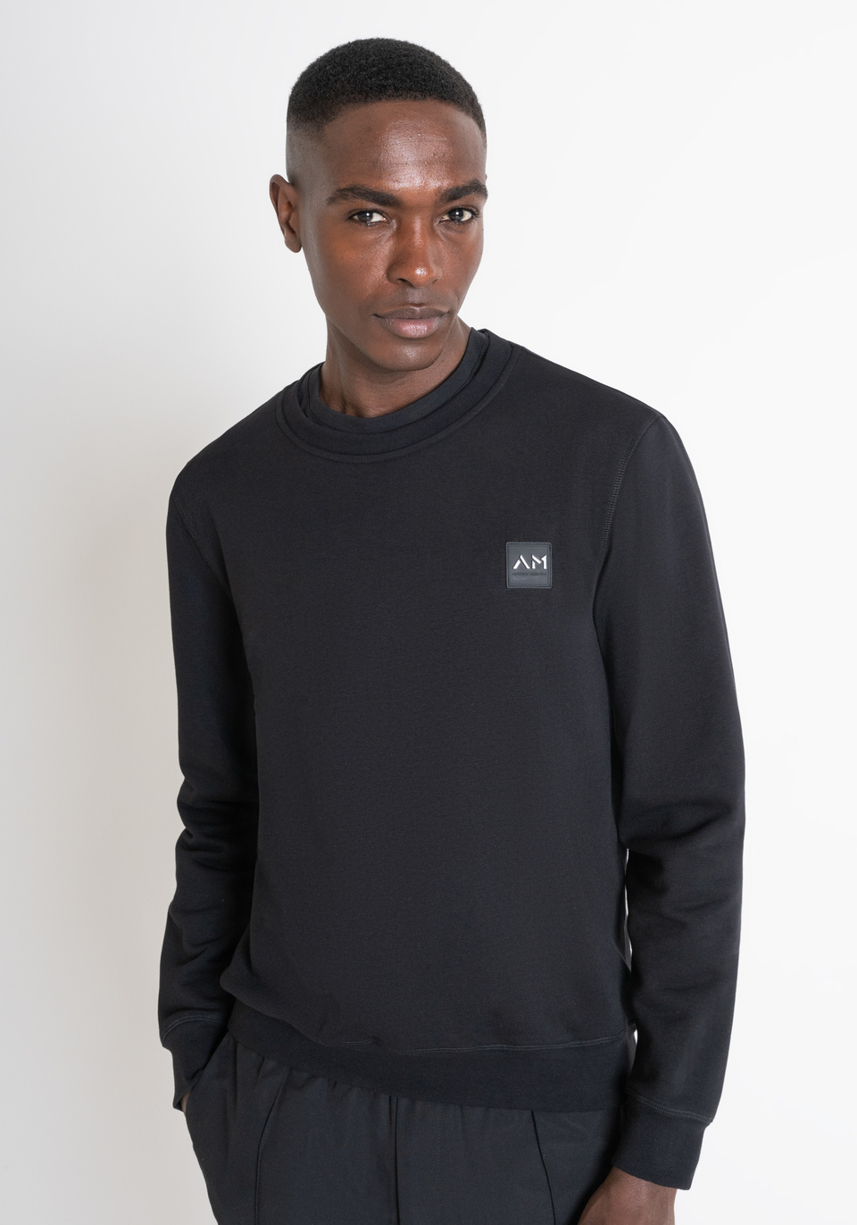 REGULAR FIT SWEATSHIRT IN BLACK SUSTAINABLE COTTON BLEND FABRIC WITH LOGO Antony Morato