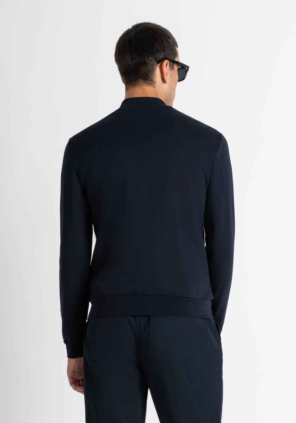 SLIM FIT SWEATSHIRT WITH ZIP AND POCKETS IN BLUE COTTON BLEND WITH LOGO - Antony Morato Online Shop