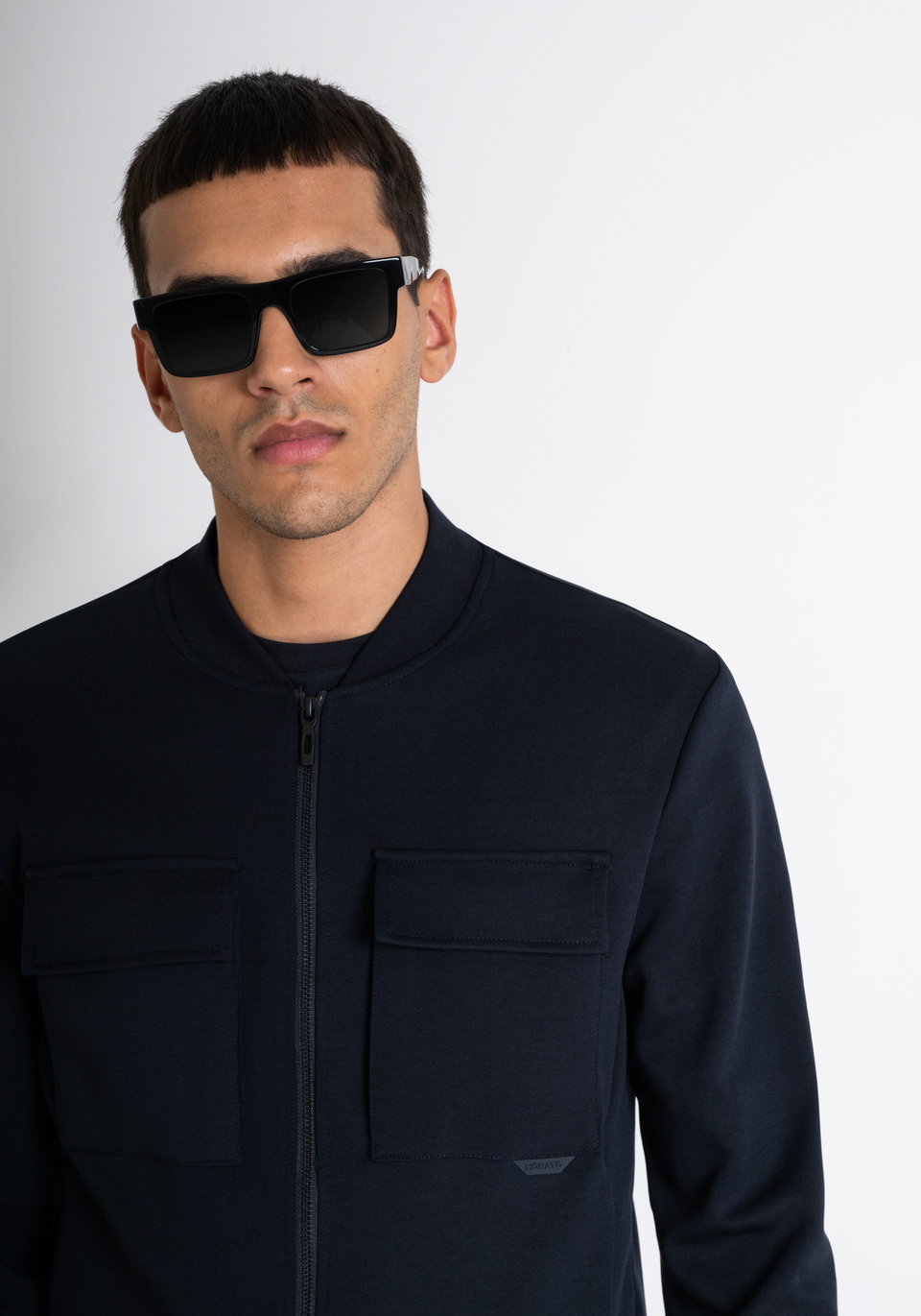SLIM FIT SWEATSHIRT WITH ZIP AND POCKETS IN BLUE COTTON BLEND WITH LOGO - Antony Morato Online Shop