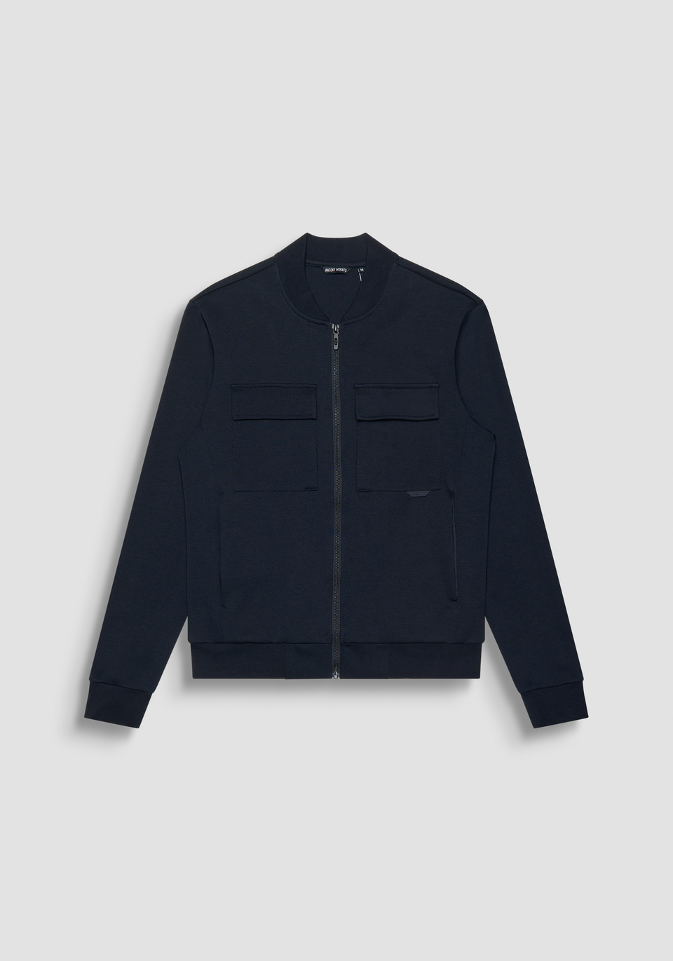 SLIM FIT SWEATSHIRT WITH ZIP AND POCKETS IN BLUE COTTON BLEND WITH LOGO - Antony Morato Online Shop