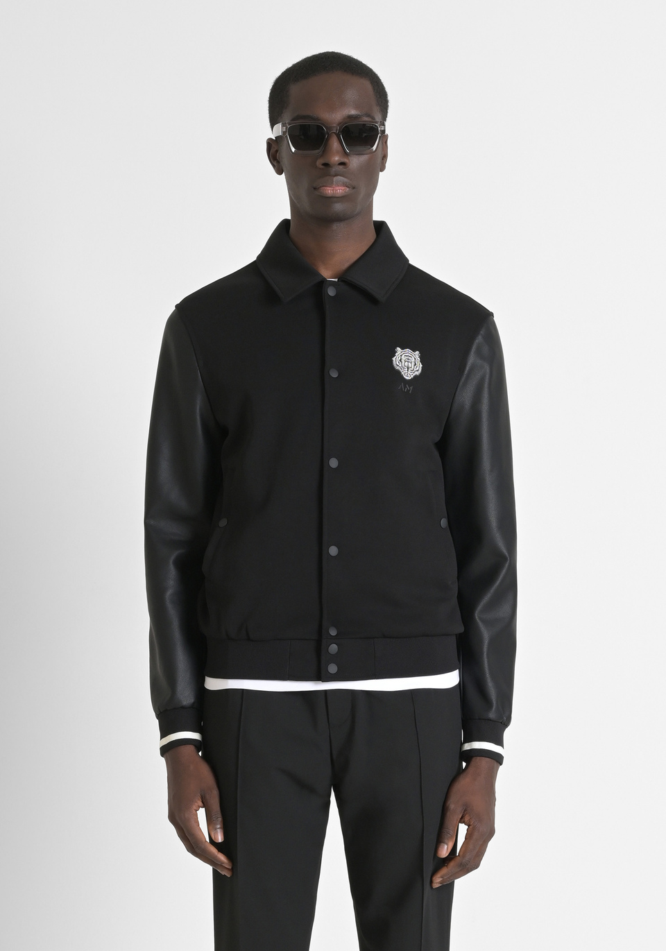 REGULAR FIT SWEATSHIRT IN COTTON BLEND WITH FAUX LEATHER INSERTS - Antony Morato Online Shop