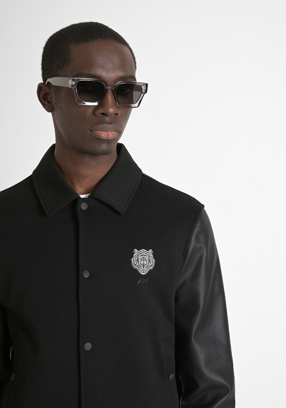 REGULAR FIT SWEATSHIRT IN COTTON BLEND WITH FAUX LEATHER INSERTS - Antony Morato Online Shop