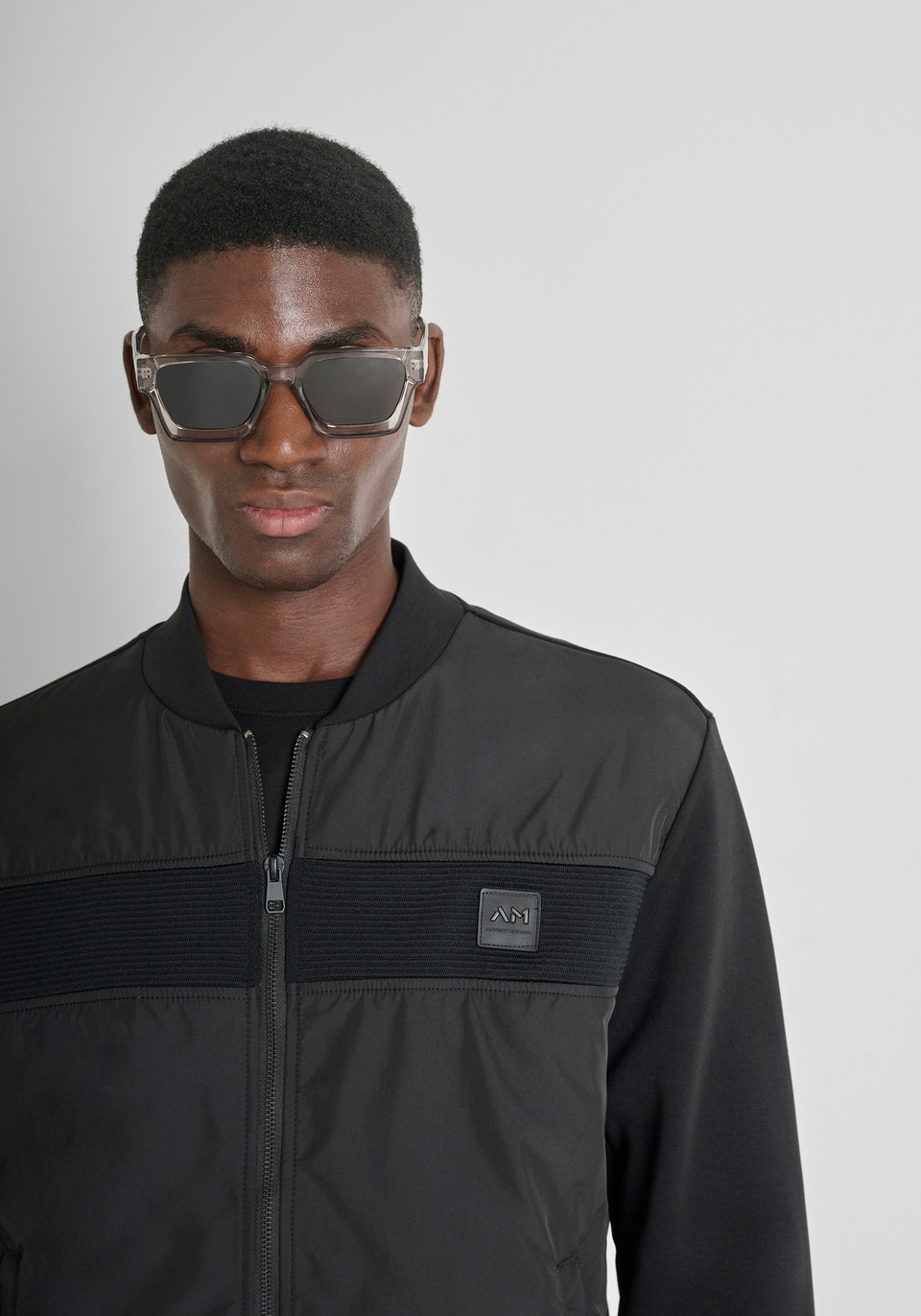 SLIM FIT ZIP SWEATSHIRT IN COTTON BLEND WITH CONTRASTING FABRICS - Antony Morato Online Shop