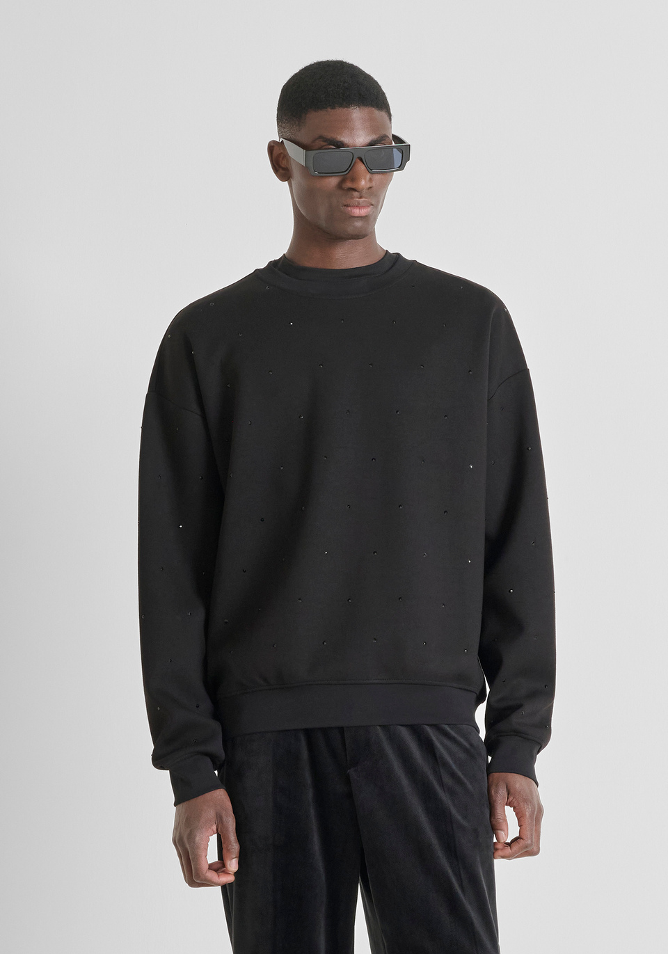 FELPA GIROCOLLO RELAXED FIT IN MISTO COTONE SOSTENIBILE CON STAMPA LOGO - Antony Morato Online Shop