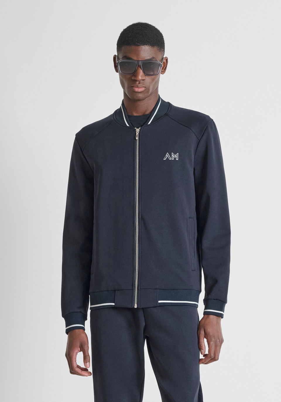 REGULAR-FIT SWEATSHIRT IN INTERLOCK COTTON BLEND WITH ZIP | Antony