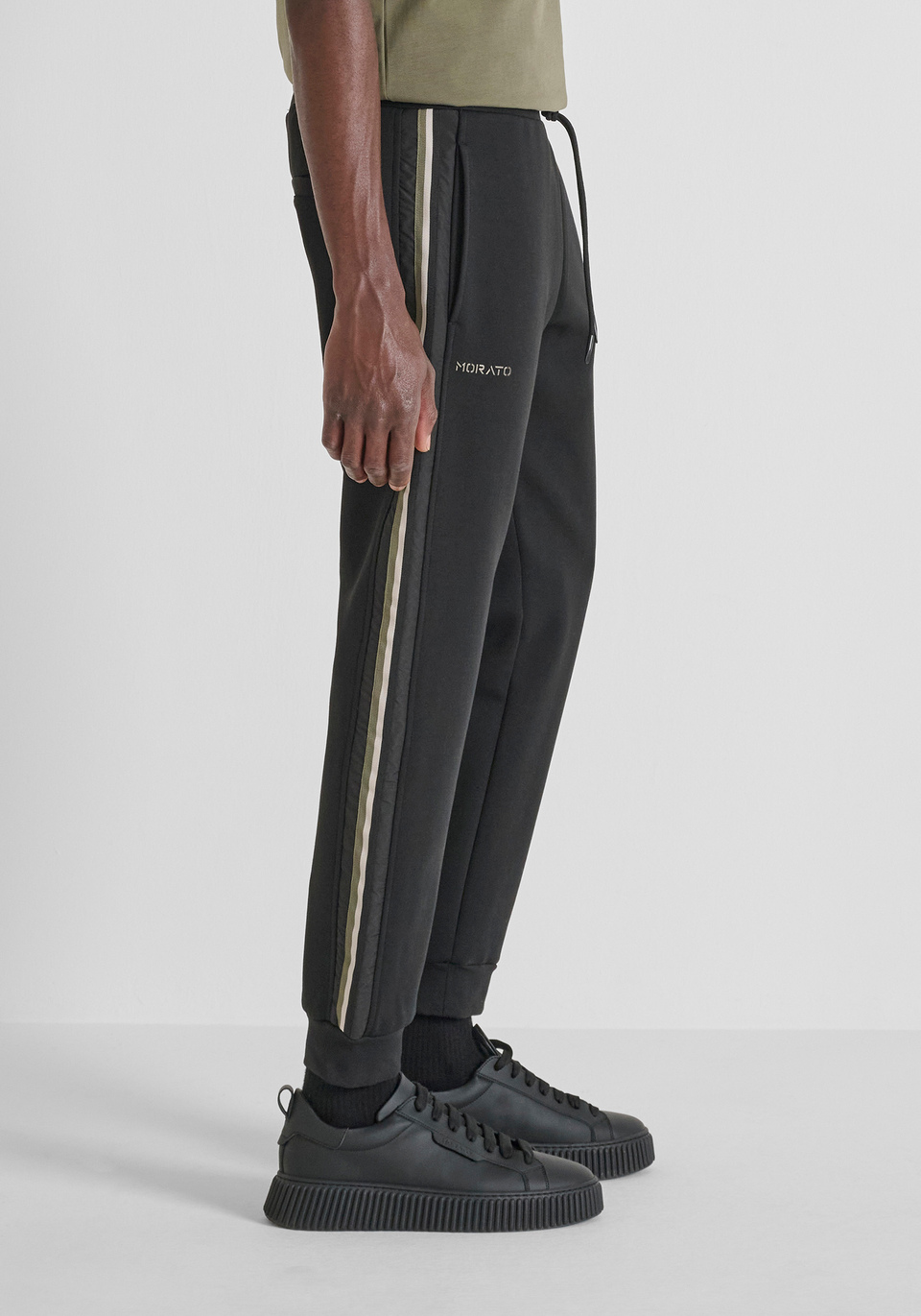 REGULAR FIT FLEECE TROUSERS IN COTTON BLEND WITH BANDS - Antony Morato Online Shop