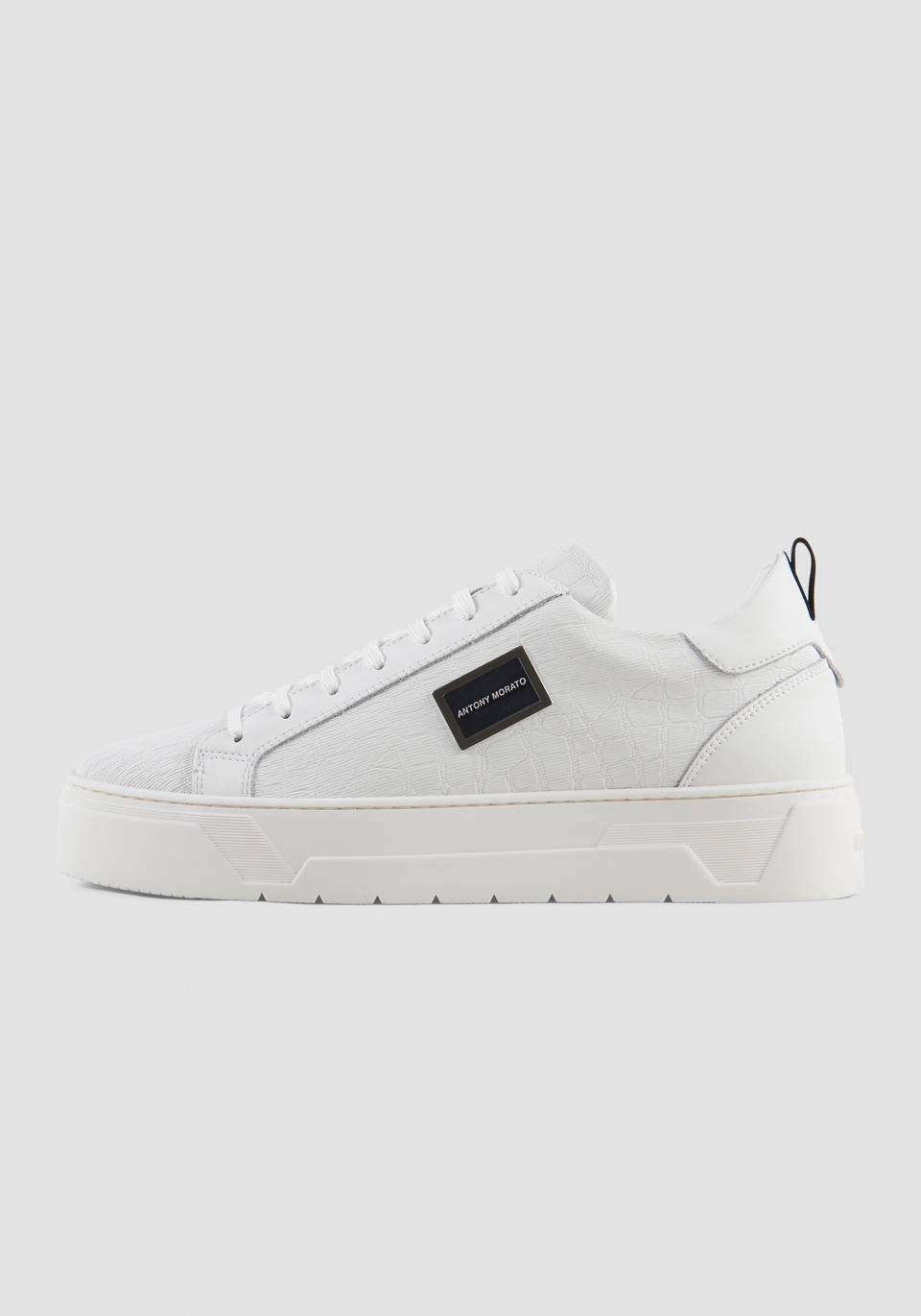 SNEAKER "METAL BOLD" IN CUOIO BIANCO STAMPATO CON PLACCHETTA LOGATA - Antony Morato Online Shop