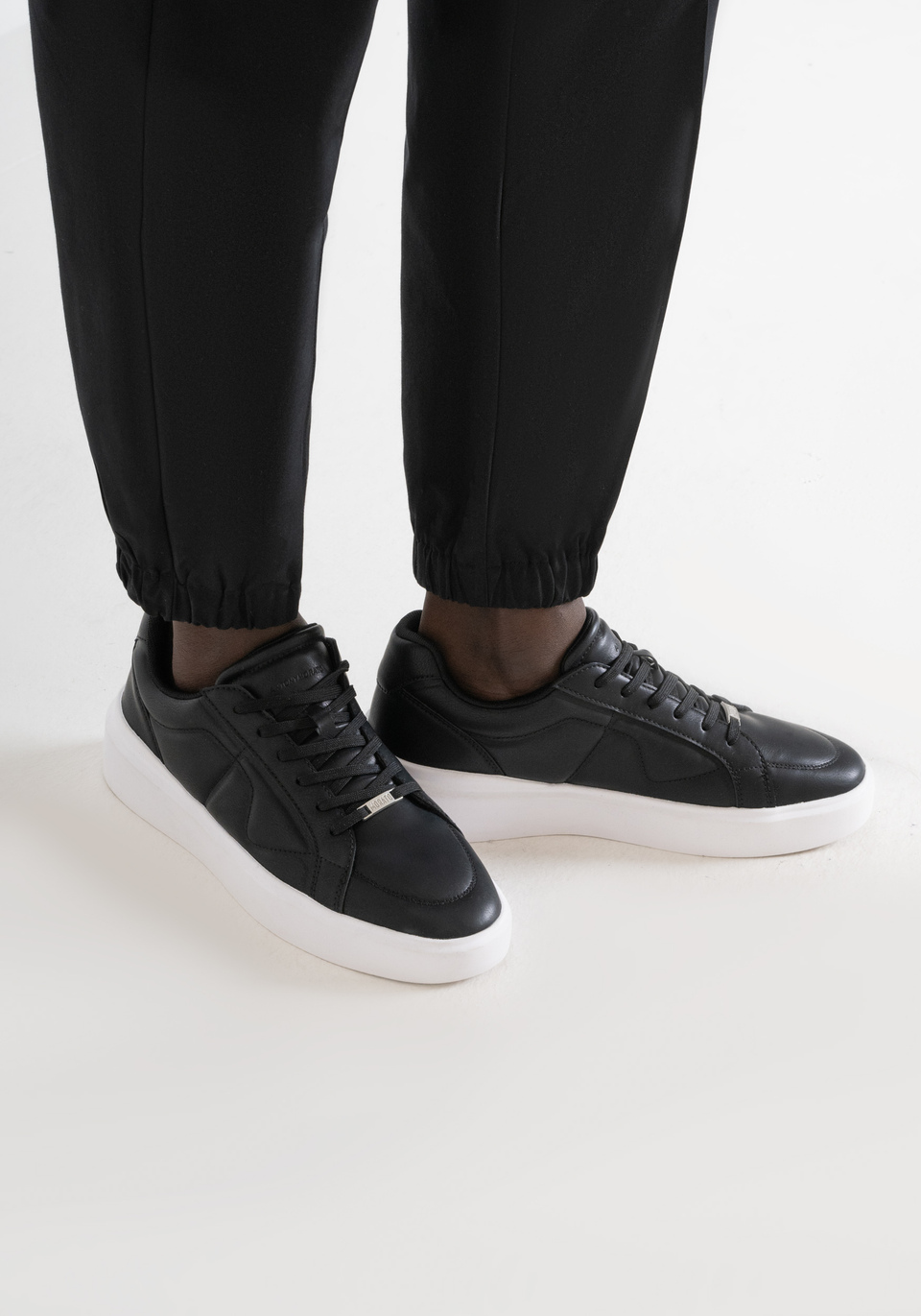 Faux leather sneakers womens black sale