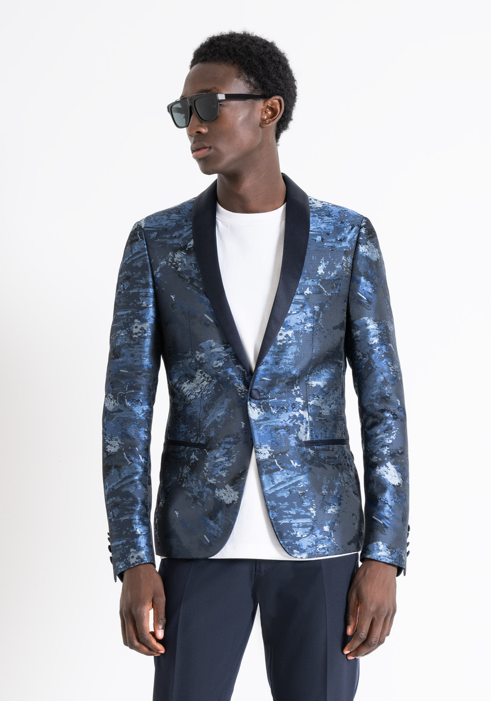 SLIM FIT "ROXANNE" JACKET IN JACQUARD FABRIC WITH SATIN CONTRAST - Antony Morato Online Shop