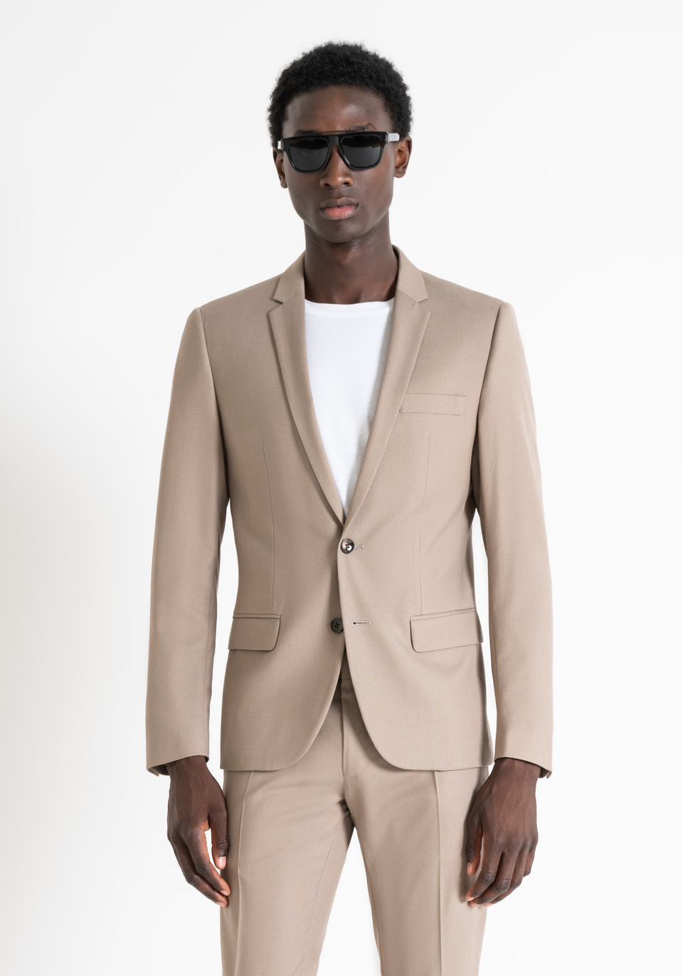 "BONNIE" SLIM FIT JACKET IN ELASTIC VISCOSE BLEND FABRIC WITH MICRO PATTERN - Antony Morato Online Shop
