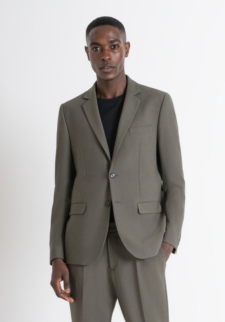 REGULAR FIT "CORA" JACKET IN GREEN VISCOSE AND WOOL BLEND FABRIC - Antony Morato Online Shop