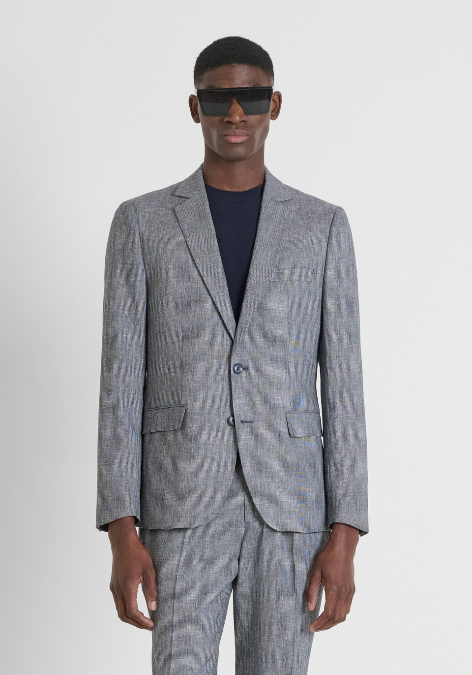 REGULAR FIT JACKET "LUIS" IN STRETCH COTTON LINEN BLEND WITH MICROPATTERN - Antony Morato Online Shop