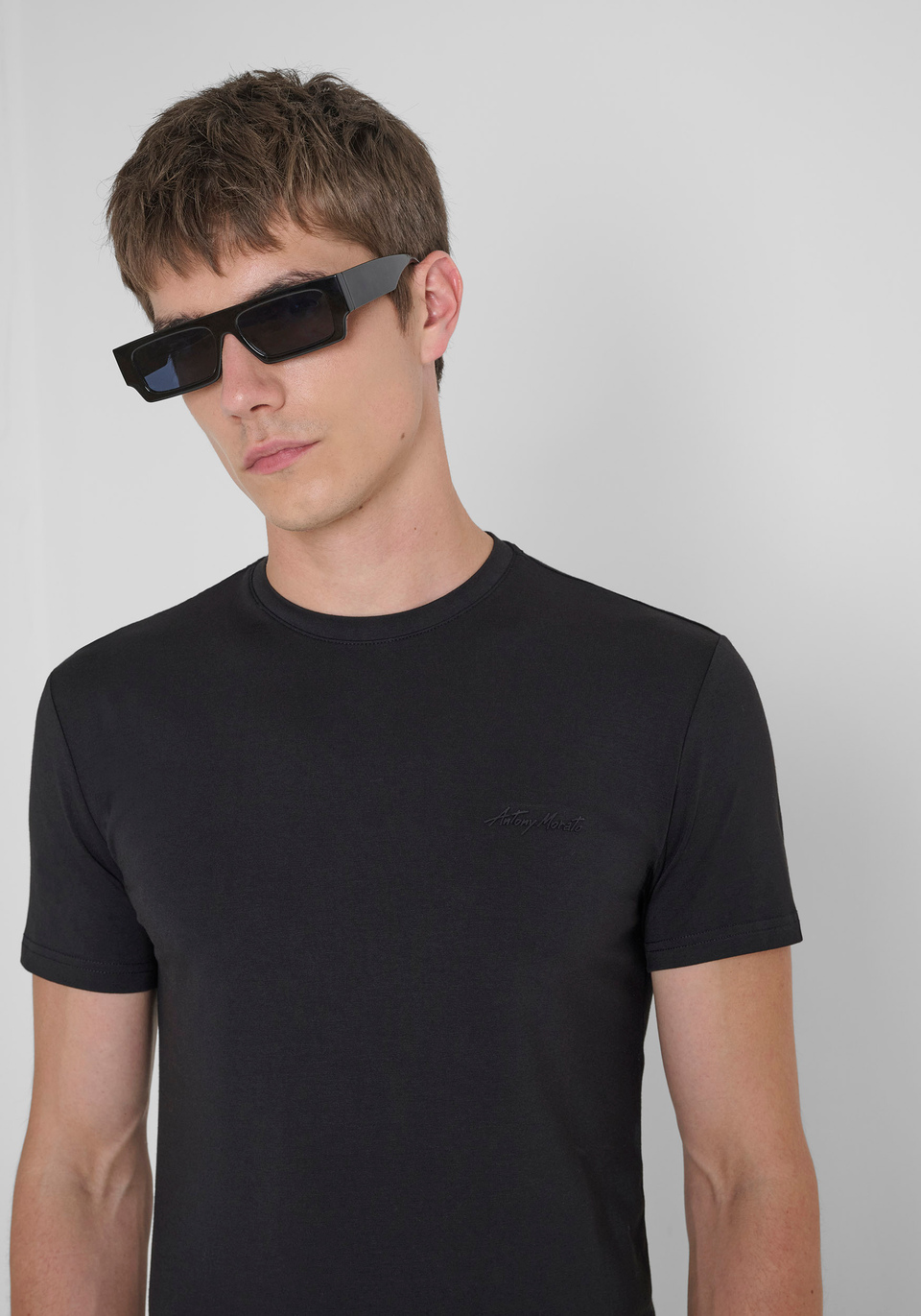 SUPER SLIM FIT T-SHIRT IN STRETCH COTTON WITH LOGO PRINT | Antony