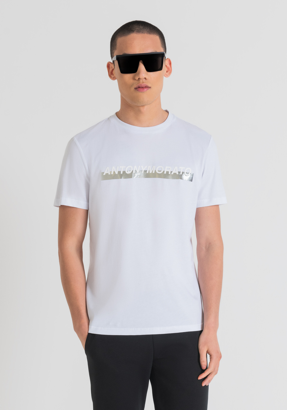 SLIM FIT T SHIRT IN COTTON WITH RUBBER EFFECT LOGO PRINT Antony Morato
