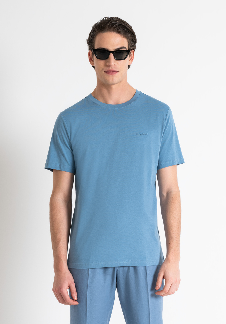 REGULAR FIT COTTON VISCOSE T-SHIRT WITH INJECTION-MOLDED RUBBERIZED LOGO PRINT - Antony Morato Online Shop