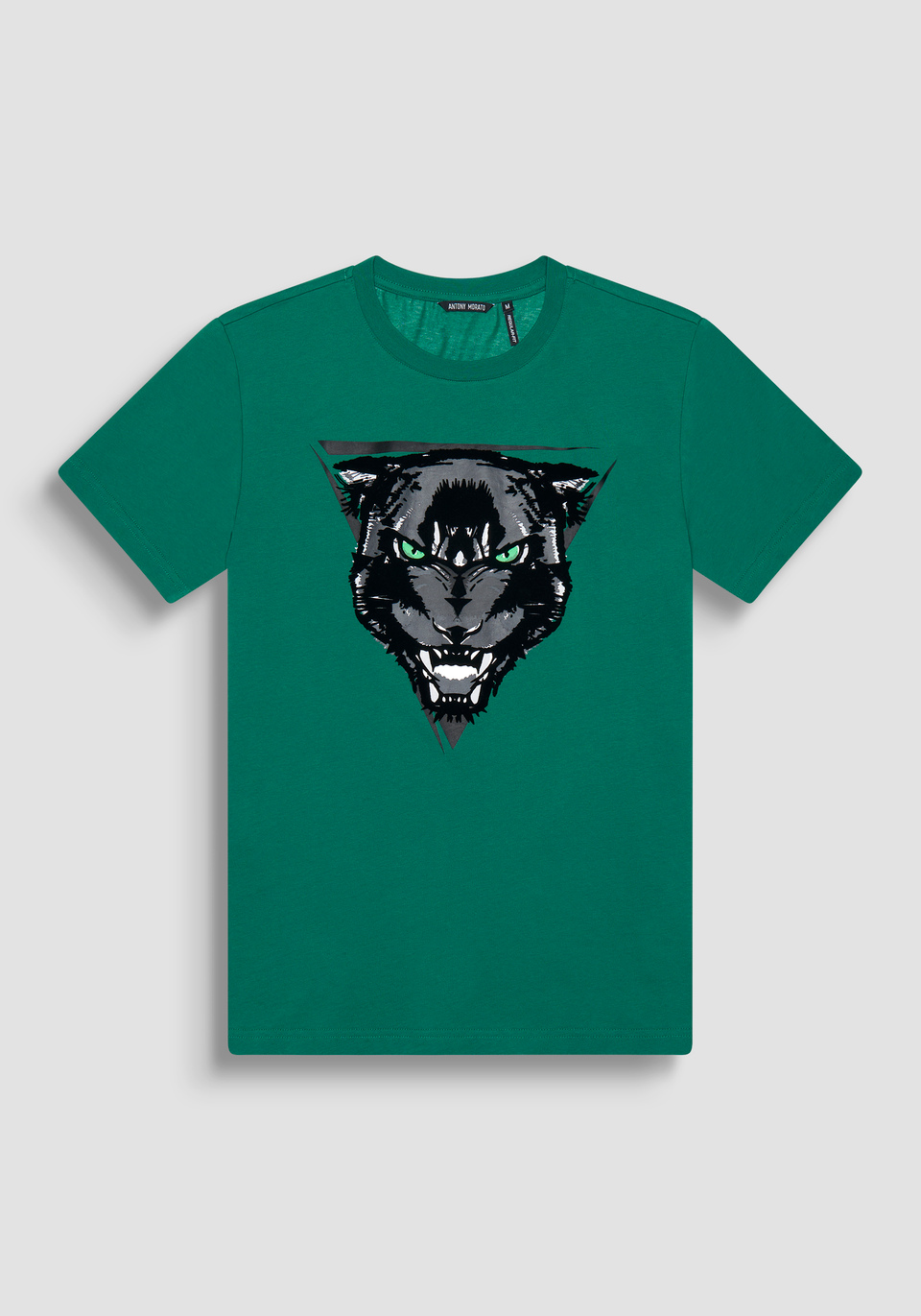 REGULAR FIT T-SHIRT IN GREEN COTTON JERSEY WITH PANTHER PRINT - Antony Morato Online Shop