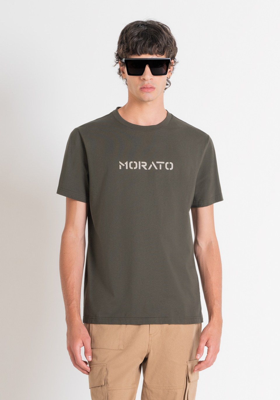 T-SHIRT REGULAR FIT AUS GRÜNEM BAUMWOLLJERSEY MIT LOGO - Antony Morato Online Shop