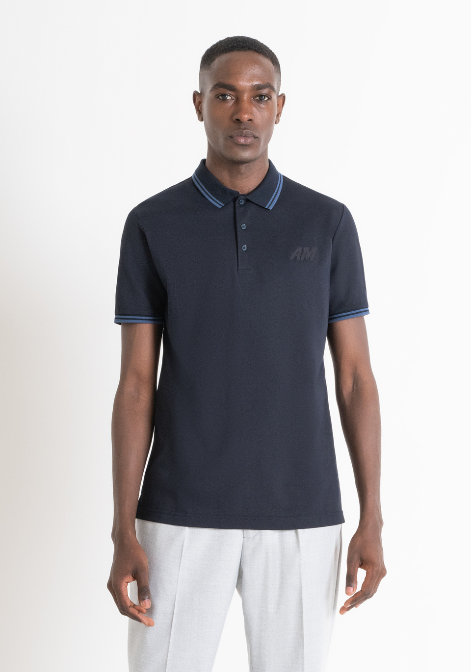 REGULAR FIT COTTON PIQUE POLO SHIRT WITH LOGO PATCH Antony Morato