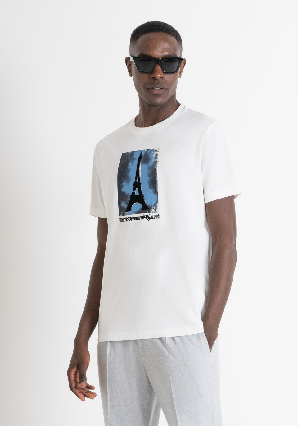 Antony Morato Regular Fit T Shirt in Cotton Jersey with Paris Print