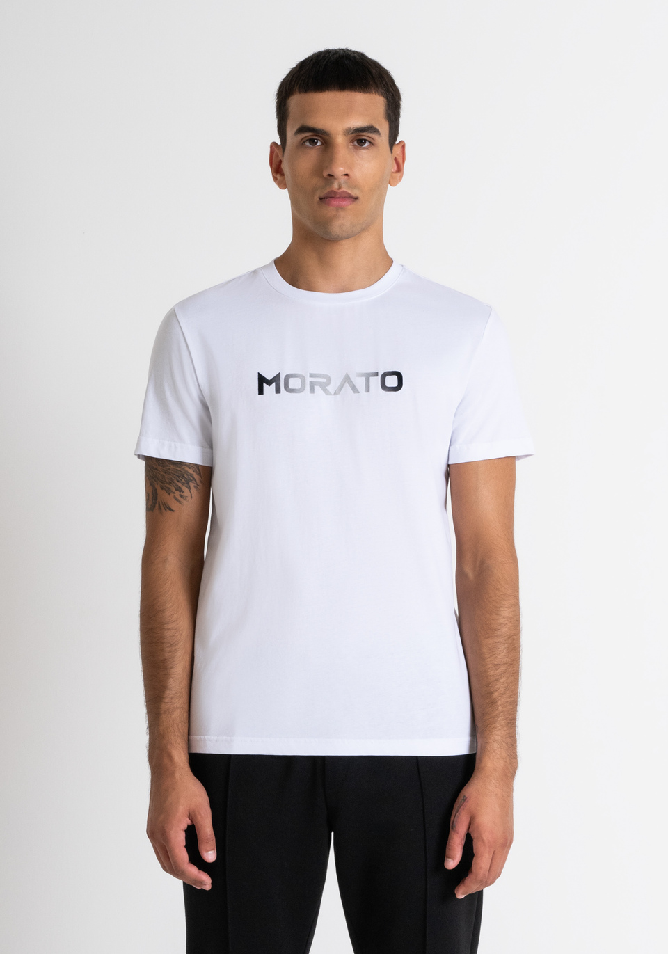 T-SHIRT REGULAR FIT AUS WEISSEM BAUMWOLLJERSEY MIT NUANCIERTEM PRINT - Antony Morato Online Shop