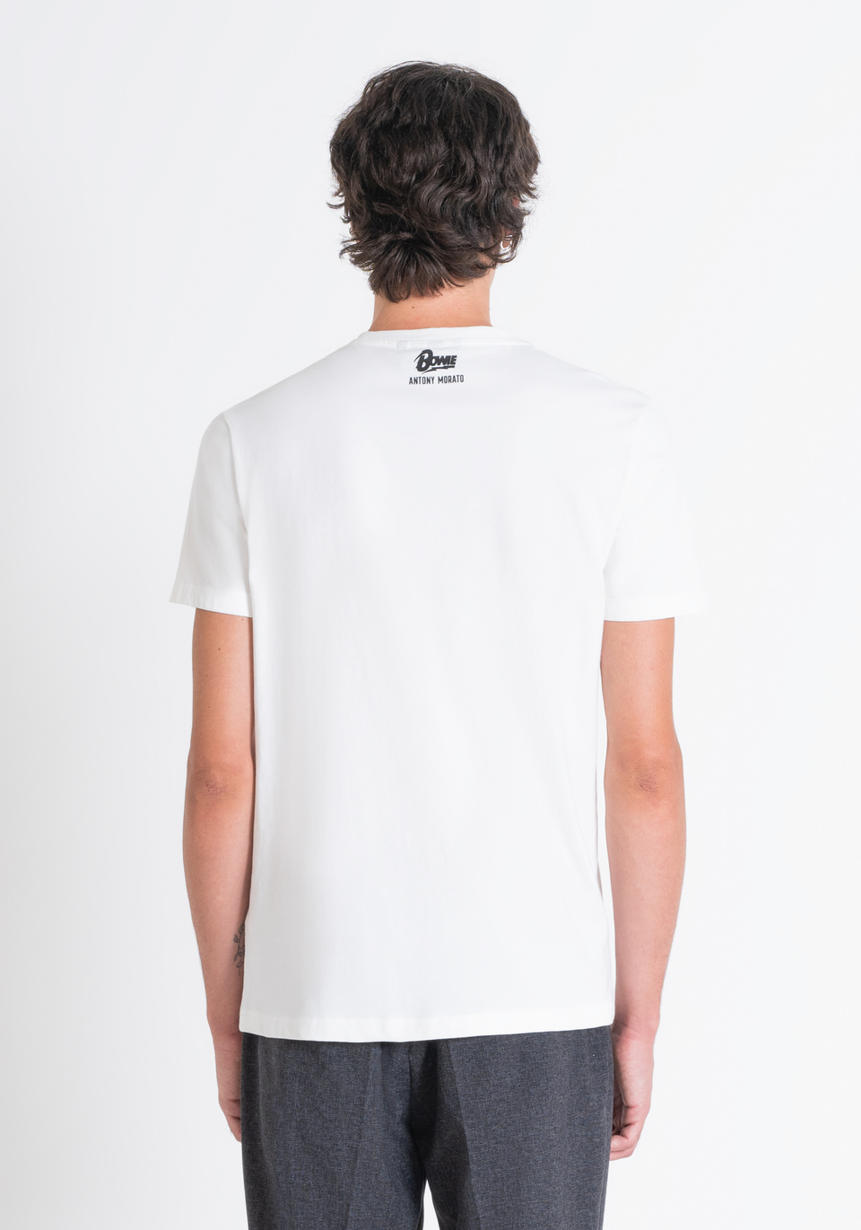 REGULAR FIT T-SHIRT IN WHITE COTTON JERSEY WITH "DAVID BOWIE" PRINT - Antony Morato Online Shop