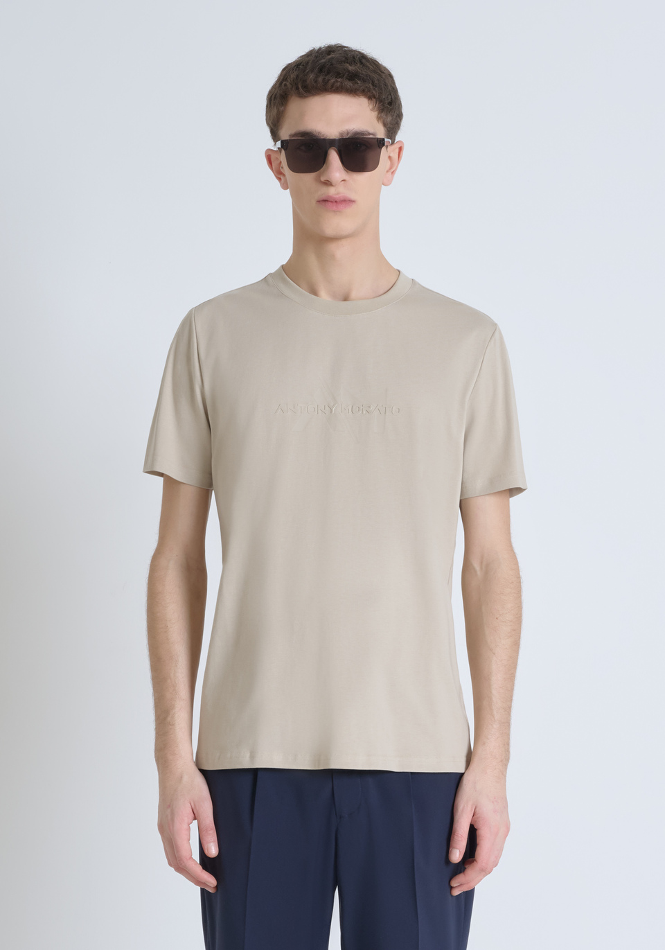REGULAR FIT COTTON JERSEY T-SHIRT WITH ONE-TONE LOGO - Antony Morato Online Shop
