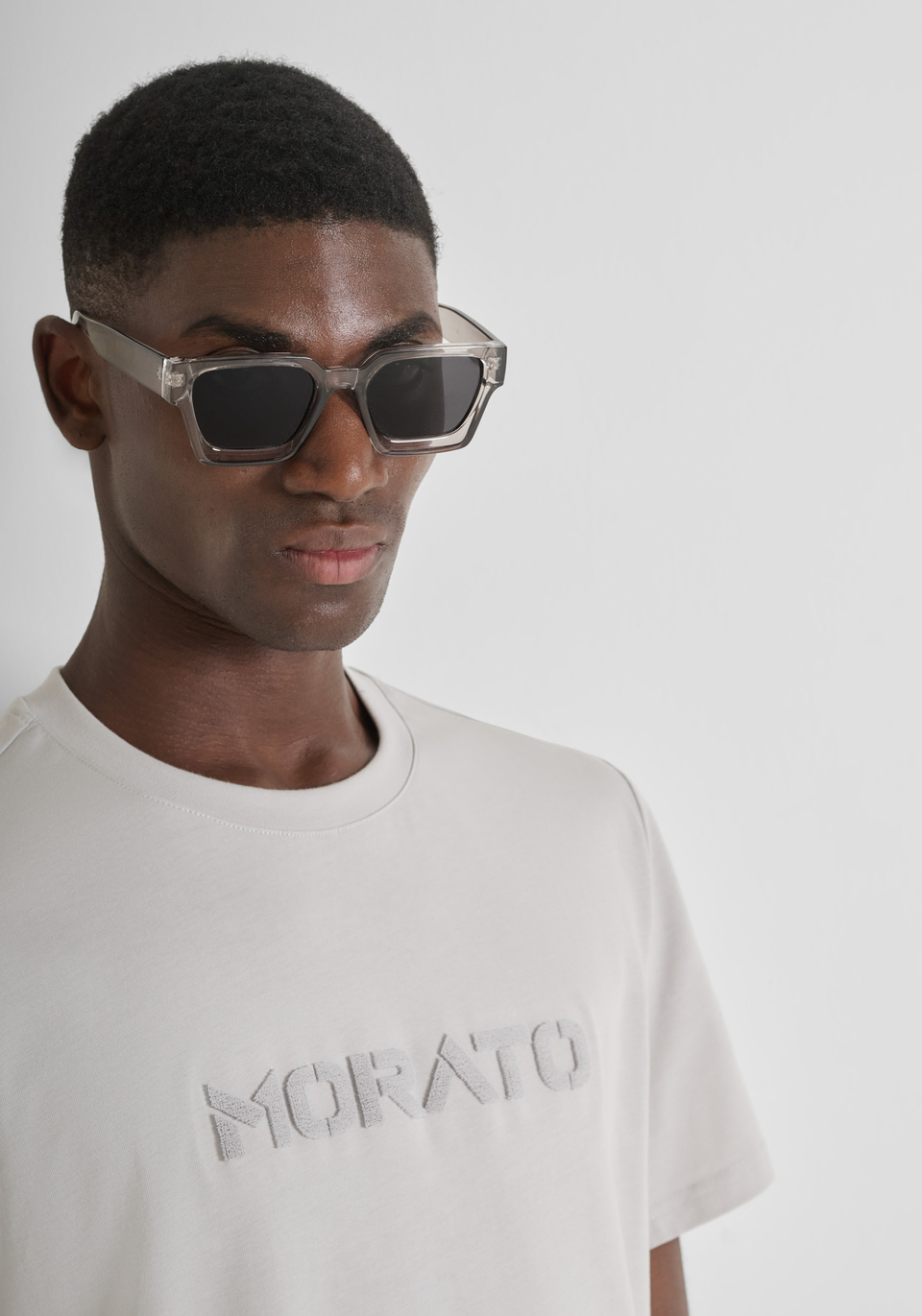 REGULAR FIT COTTON JERSEY T-SHIRT WITH SPONGE LOGO - Antony Morato Online Shop