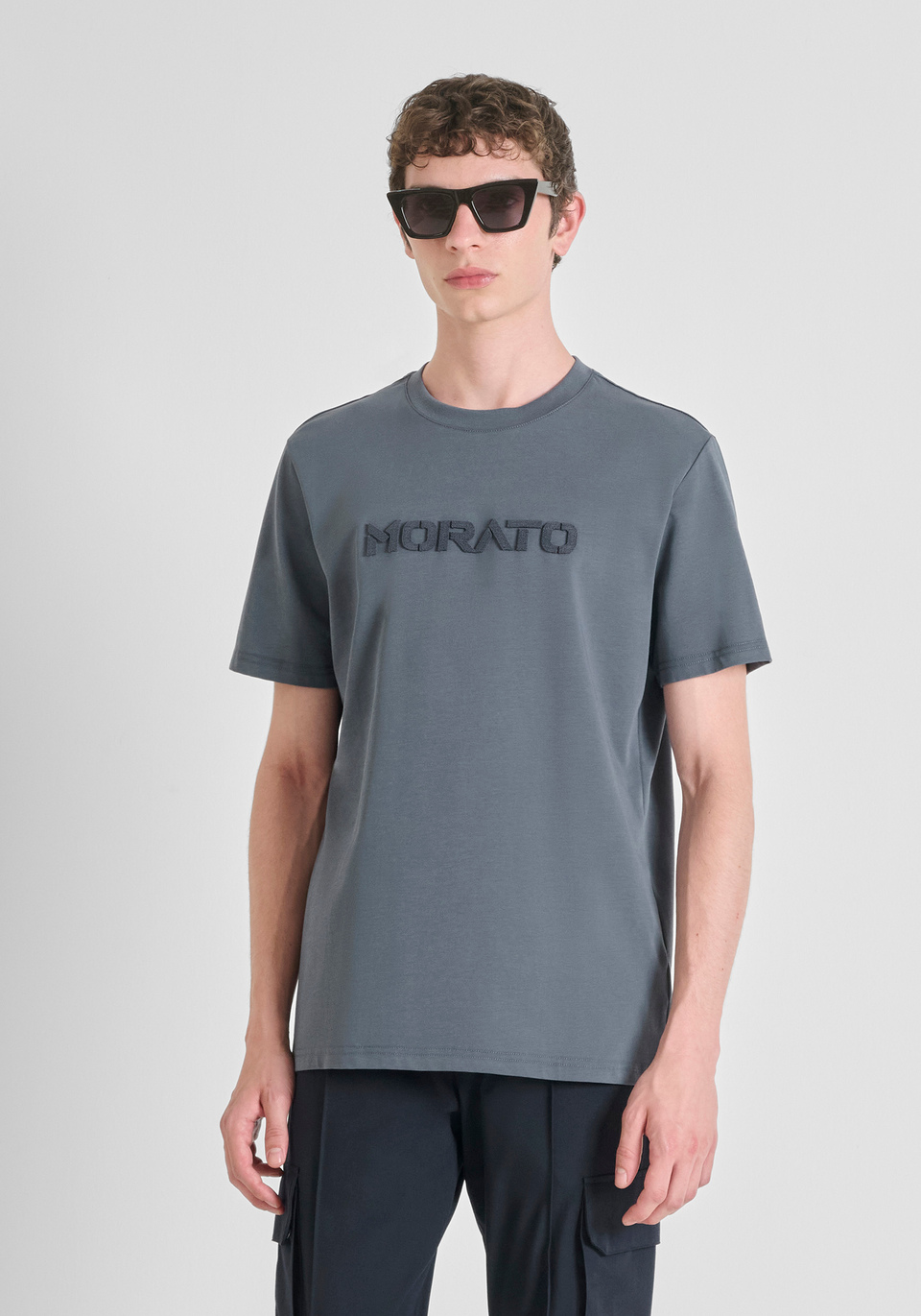 REGULAR FIT COTTON JERSEY T-SHIRT WITH SPONGE LOGO - Antony Morato Online Shop
