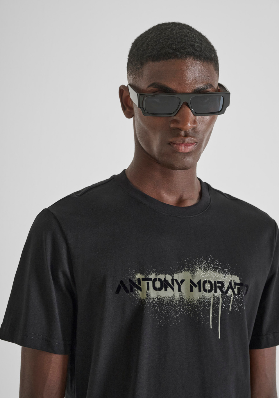 REGULAR FIT COTTON JERSEY T-SHIRT WITH PAINT LOGO PRINT - Antony Morato Online Shop