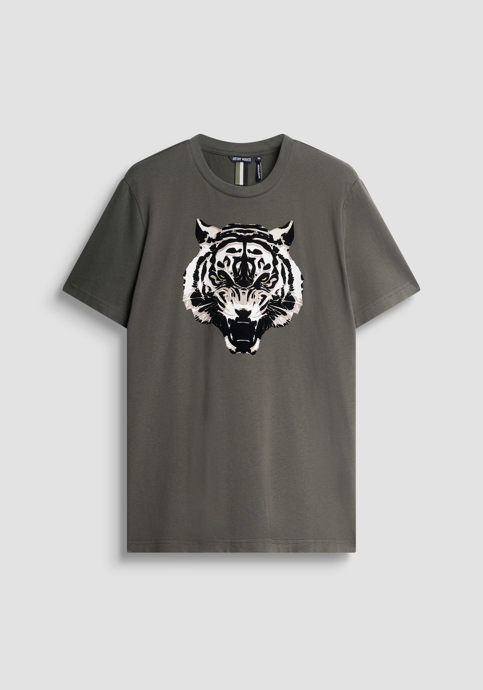 T-SHIRT REGULAR FIT COTTON JERSEY SHIRT WITH FLOCK TIGER PRINT - Antony Morato Online Shop