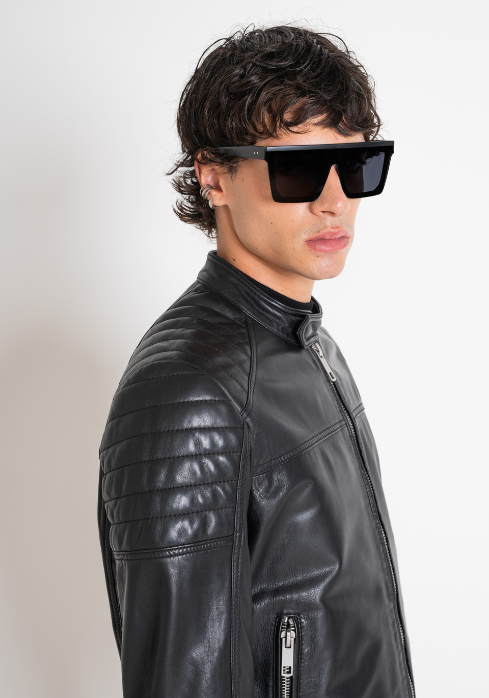 VINTAGE-STYLE GENUINE LEATHER BIKER JACKET - Antony Morato Online Shop