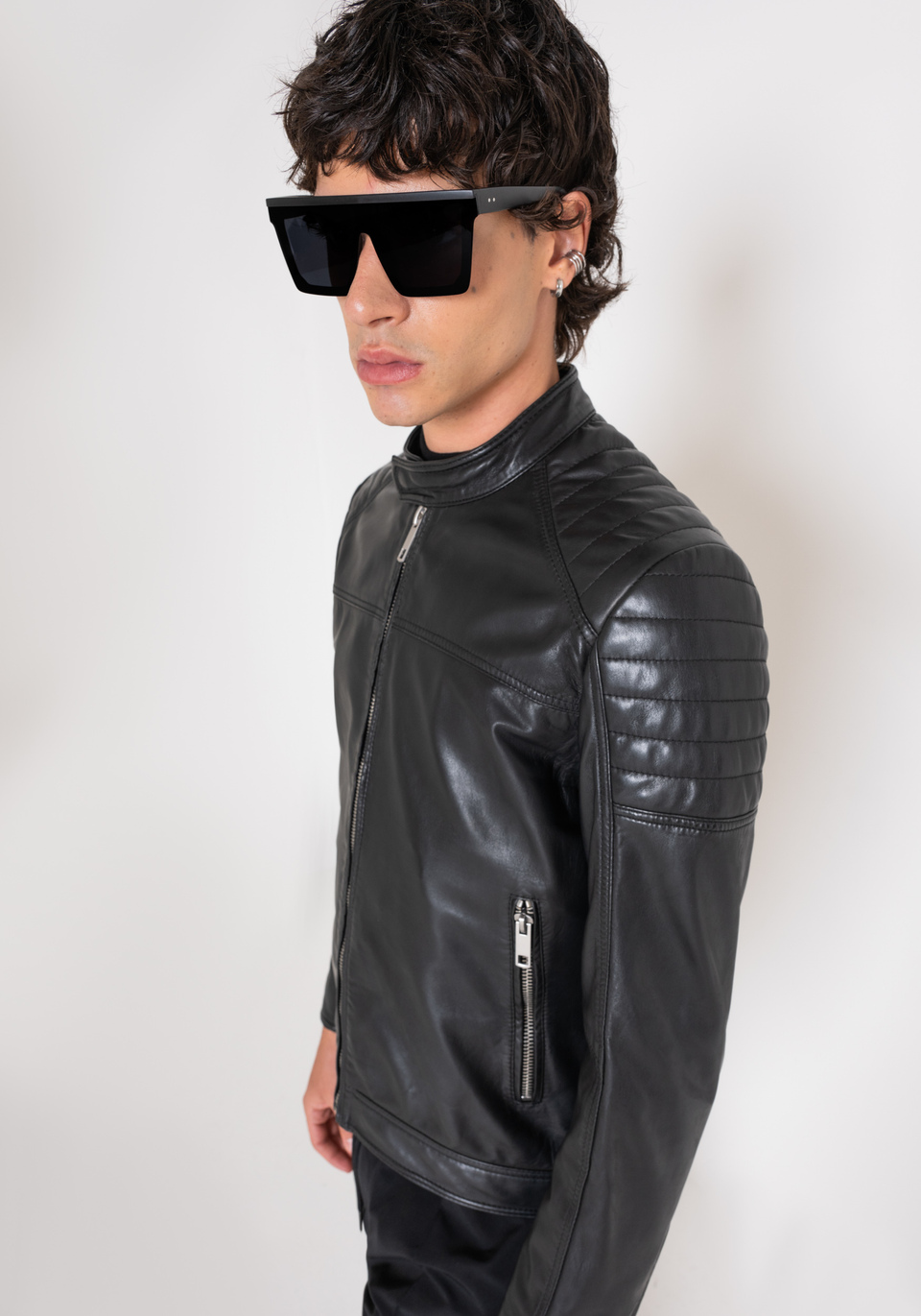 VINTAGE-STYLE GENUINE LEATHER BIKER JACKET - Antony Morato Online Shop