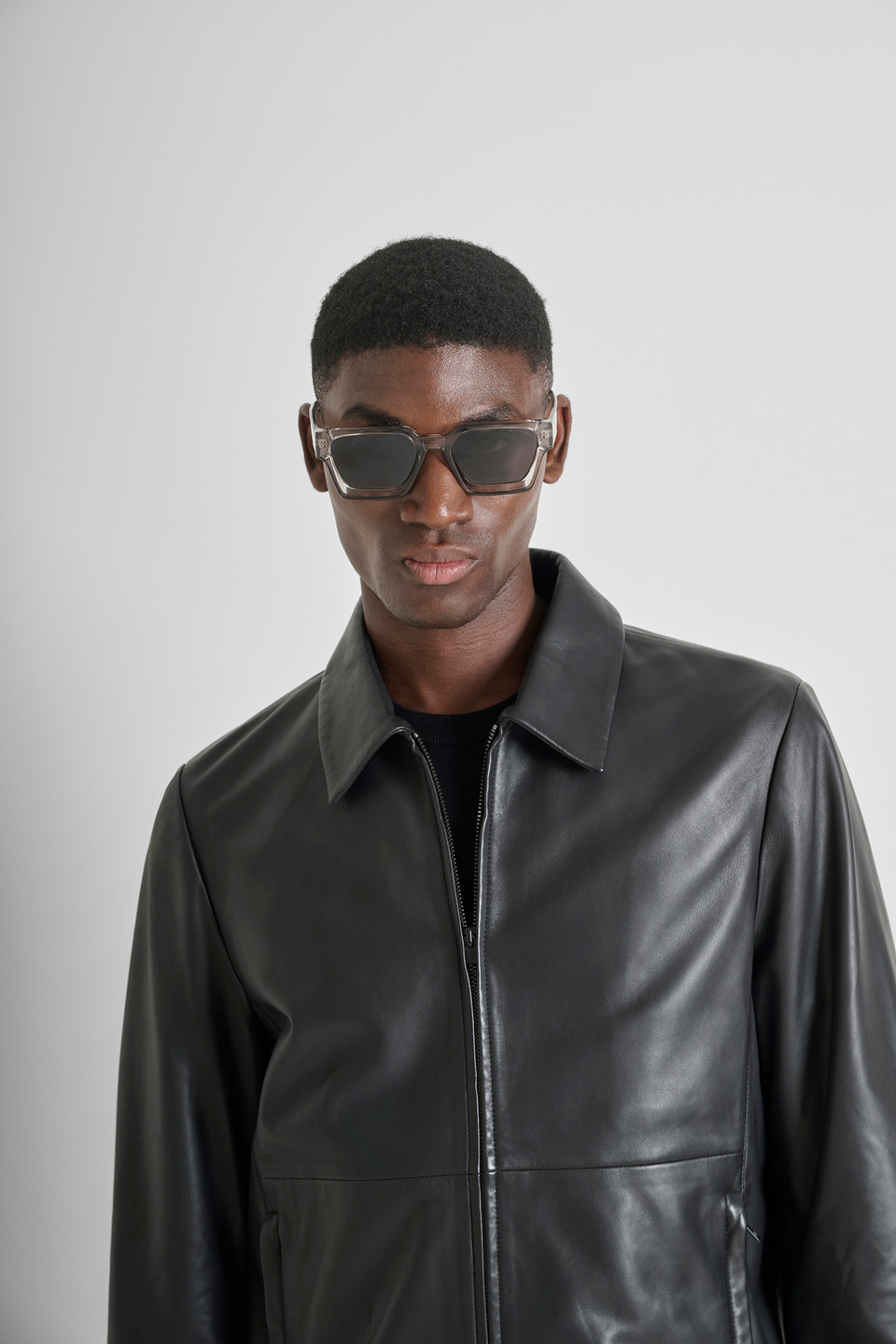 SLIM FIT WASHED EFFECT LEATHER JACKET - Antony Morato Online Shop