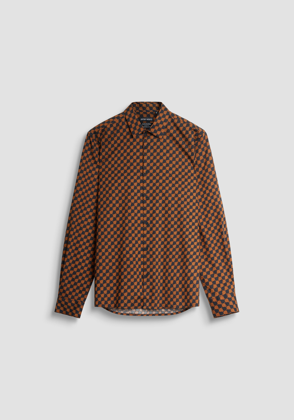 CAMISA REGULAR STRAIGHT FIT «BARCELONA» MEZCLA DE ALGODÓN ESTAMPADO GEOMÉTRICO - Antony Morato Online Shop