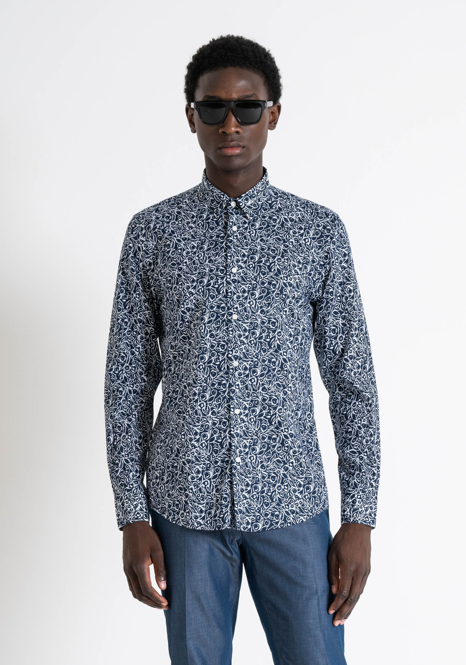 SLIM FIT "NAPOLI" COTTON SHIRT WITH ALL OVER PRINT - Antony Morato Online Shop