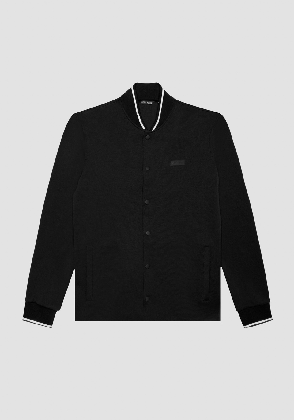 SLIM FIT COTTON BLEND SHIRT WITH SNAP BUTTONS AND RUBBER LOGO PATCH - Antony Morato Online Shop