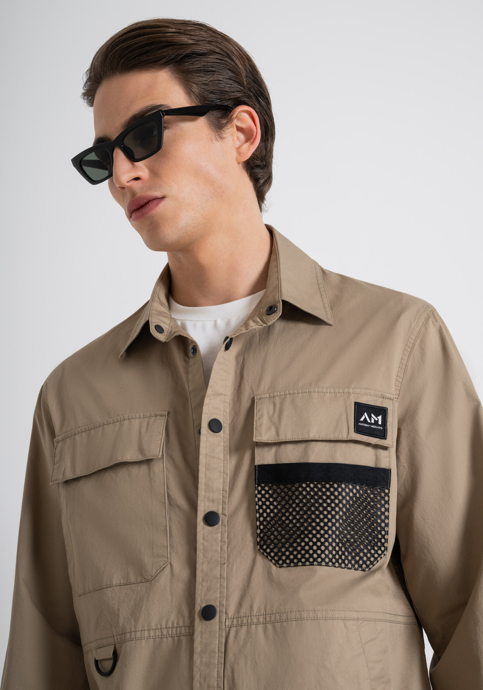 REGULAR FIT COTTON TWILL SHIRT WITH LOGO PATCH - Antony Morato Online Shop