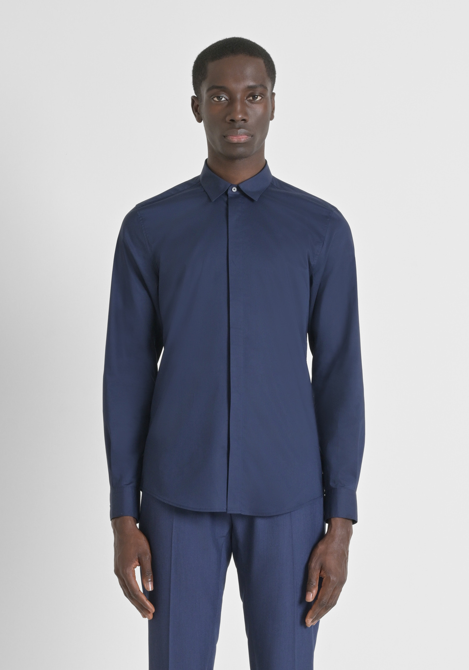 Elegant Simplicity Solid Buckle Mandarin Collar Tops