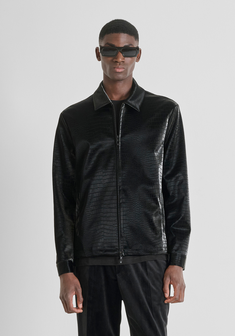 SLIM FIT SHIRT IN CROC-PRINT LEATHERETTE | Antony Morato