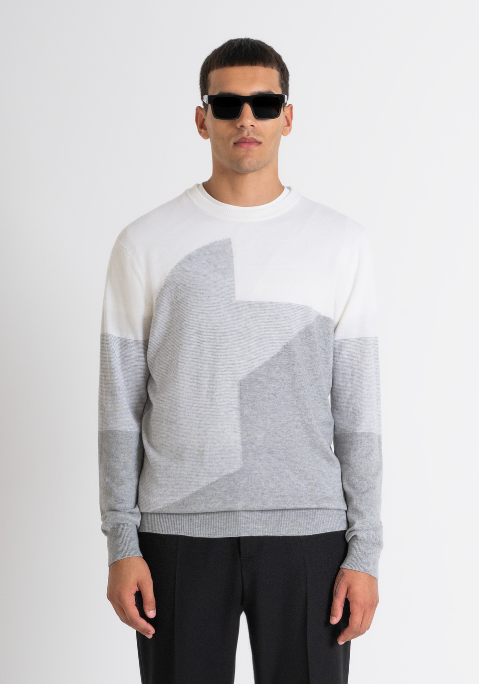 REGULAR FIT SWEATER IN MERINO WOOL BLEND WITH ABSTRACT PATTERN Antony Morato