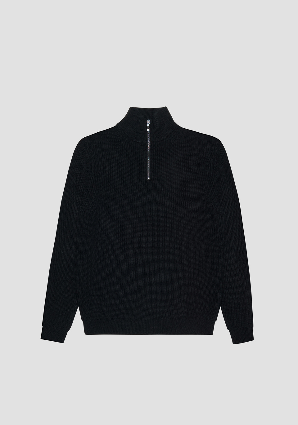 REGULAR FIT BLACK SWEATER WITH ZIP IN MERINO WOOL BLEND - Antony Morato Online Shop