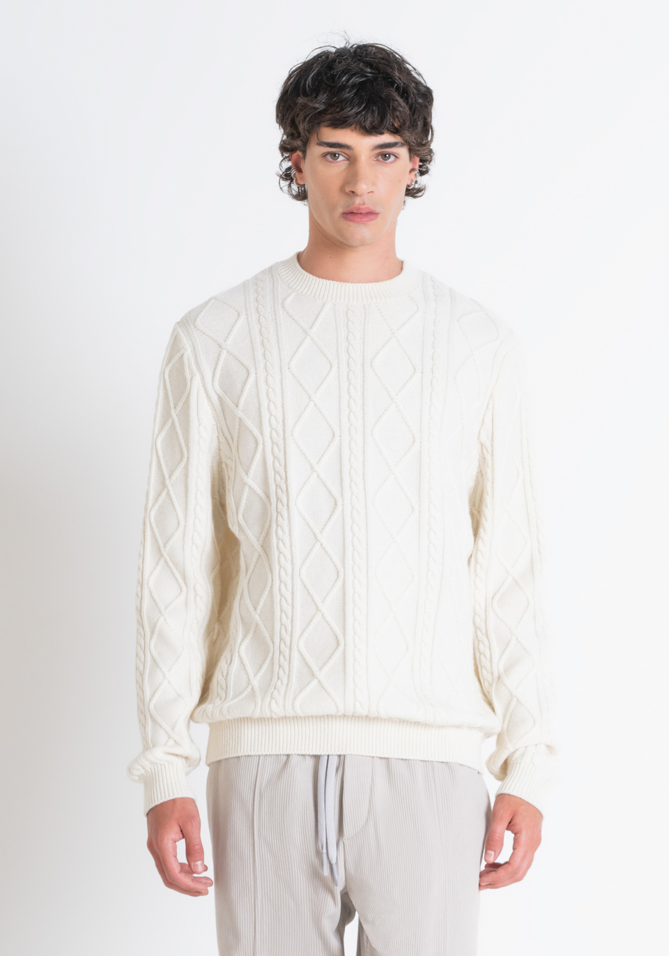 Antony Morato Regular Fit Cable Knit Sweater in Merino Wool Blend