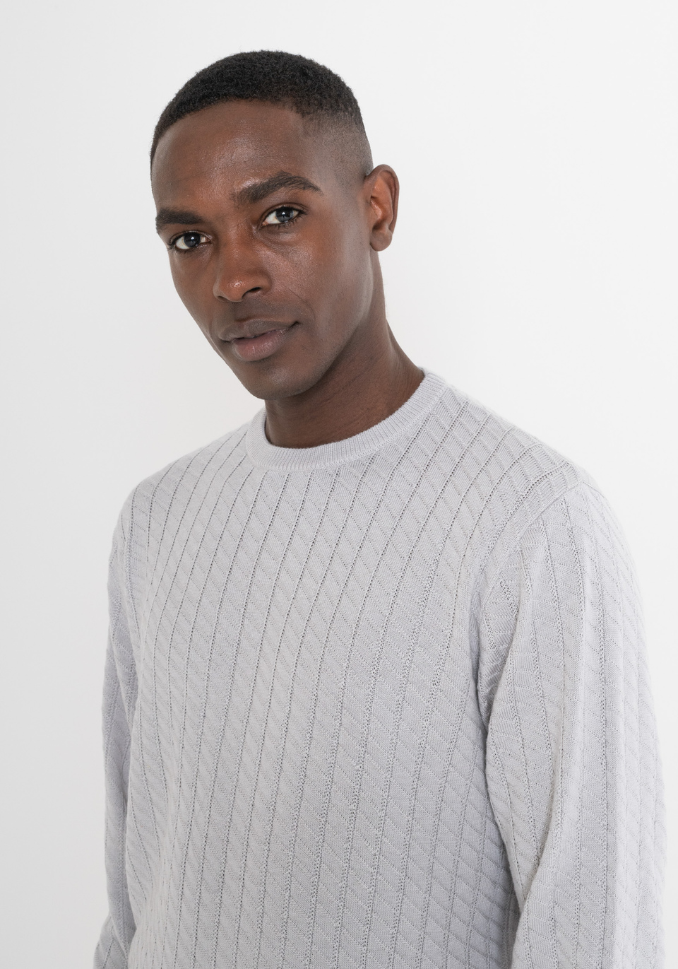 REGULAR FIT WOVEN SWEATER IN LIGHT WOOL BLEND - Antony Morato Online Shop