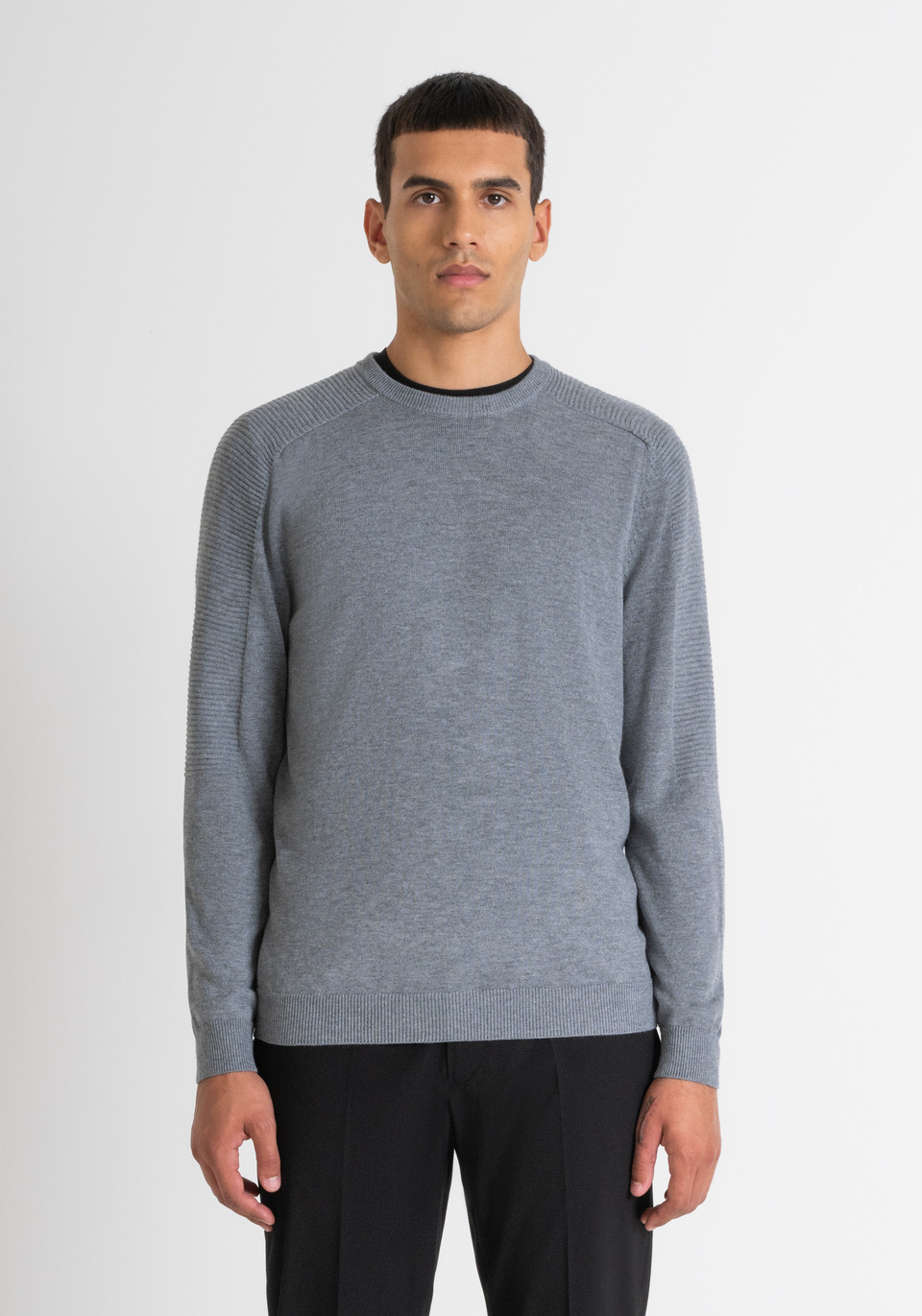 REGULAR FIT GREY SWEATER IN MELANGE WOOL BLEND Antony Morato