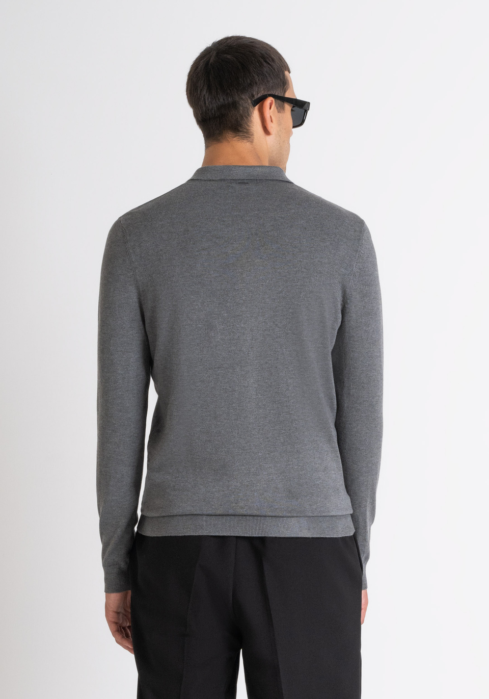 SLIM FIT COLLAR GREY SWEATER IN ELASTIC VISCOSE - Antony Morato Online Shop