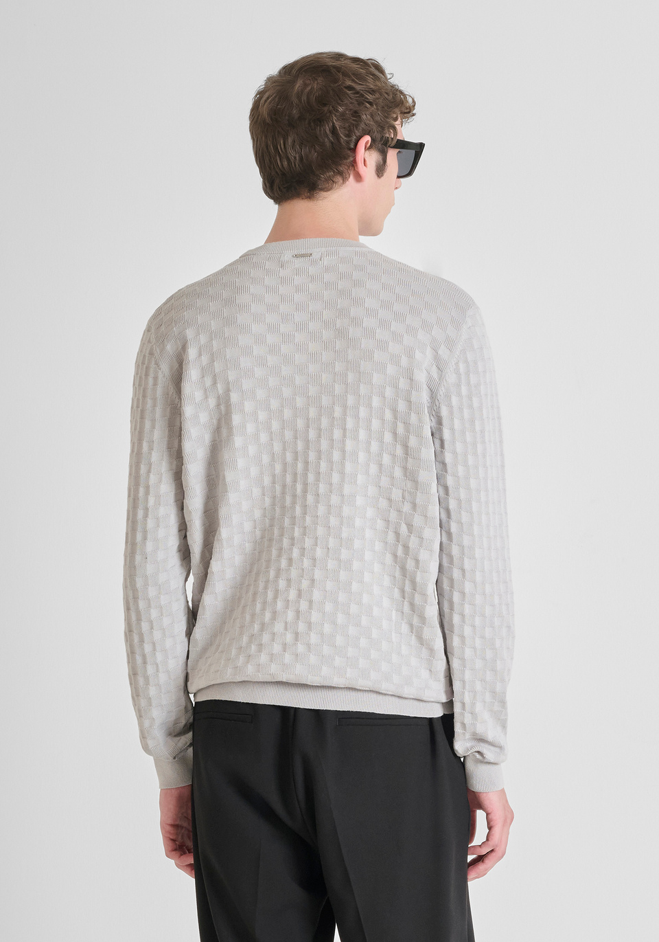 SUÉTER DE CUELLO REDONDO REGULAR FIT EN ALGODÓN CON MOTIVO JAQUARD - Antony Morato Online Shop