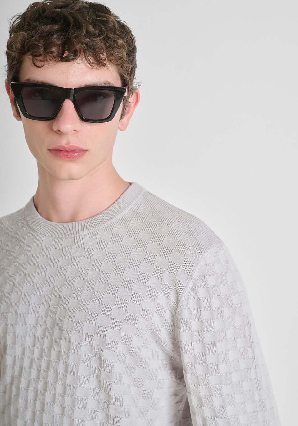 SUÉTER DE CUELLO REDONDO REGULAR FIT EN ALGODÓN CON MOTIVO JAQUARD - Antony Morato Online Shop