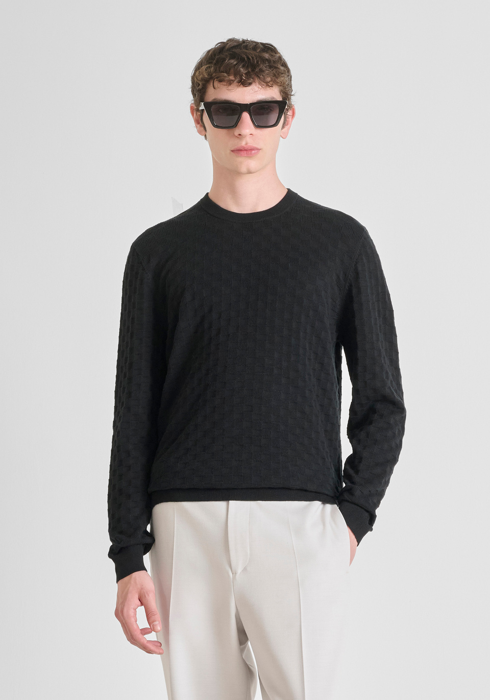REGULAR FIT COTTON CREW NECK SWEATER WITH JACQUARD PATTERN - Antony Morato Online Shop