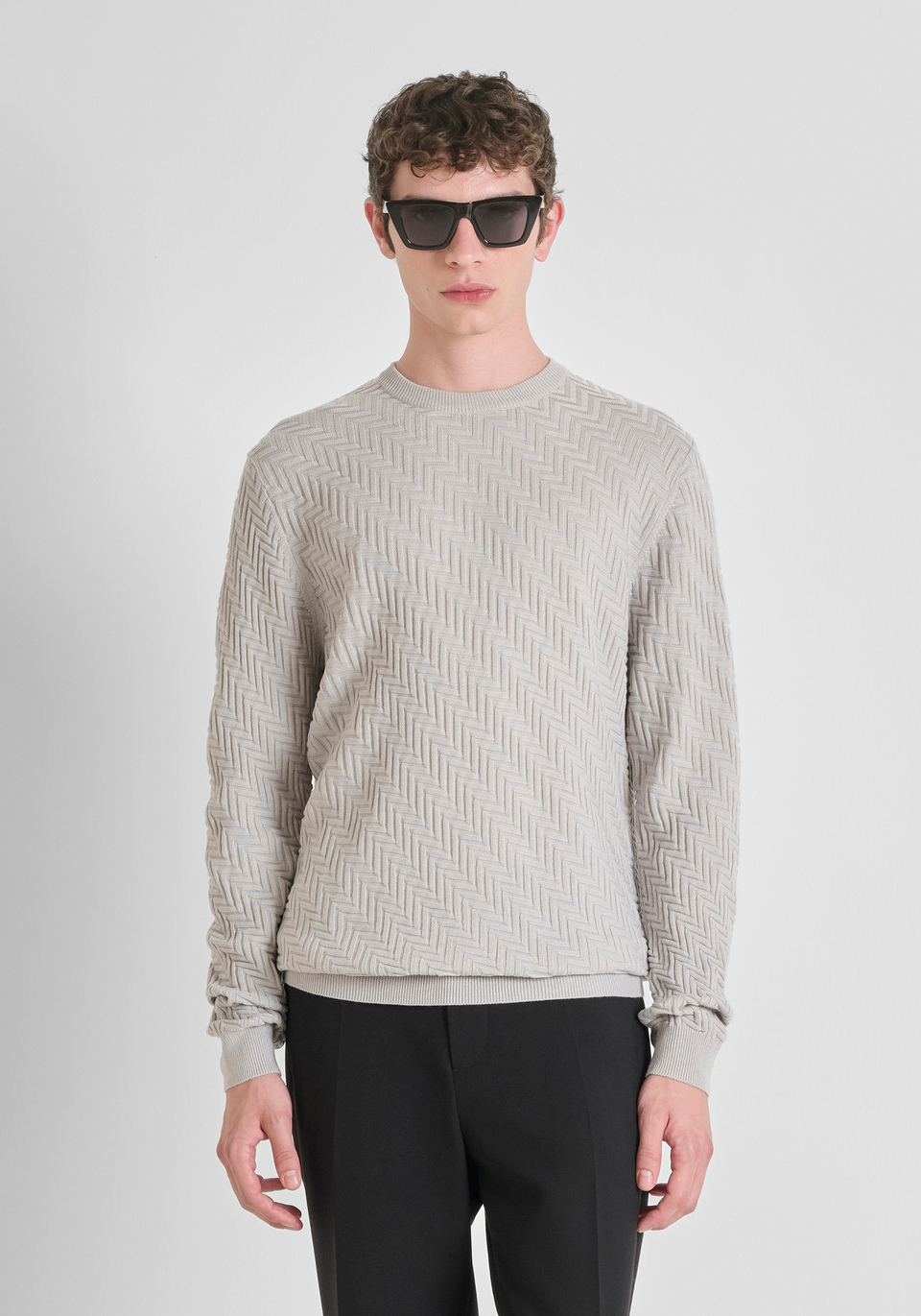REGULAR FIT SWEATER IN WOOL WITH GEOMETRIC PATTERN - Antony Morato Online Shop