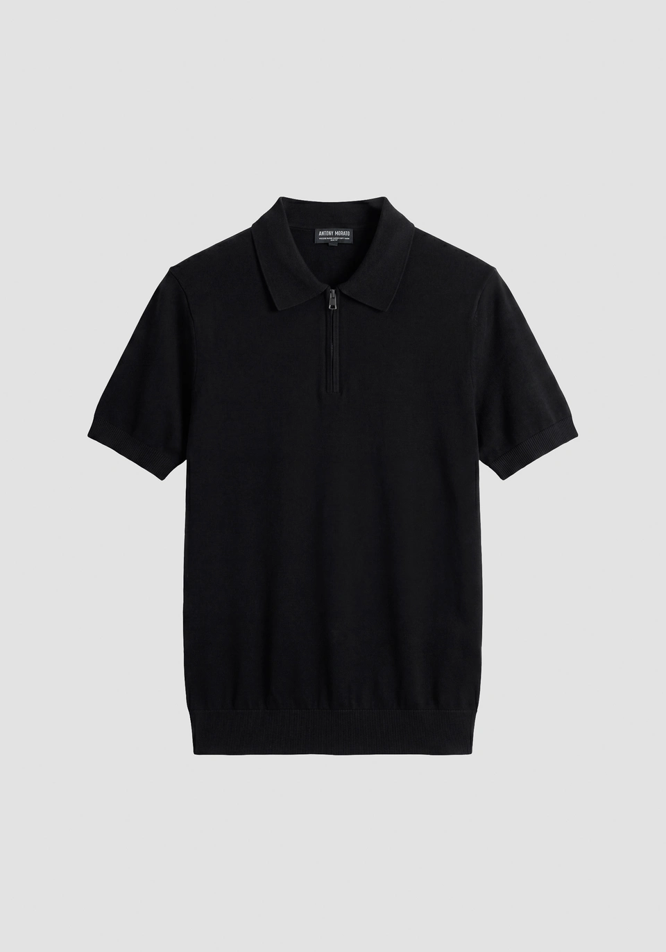 Black slim-fit zip knit polo in super-soft viscose | Antony Morato